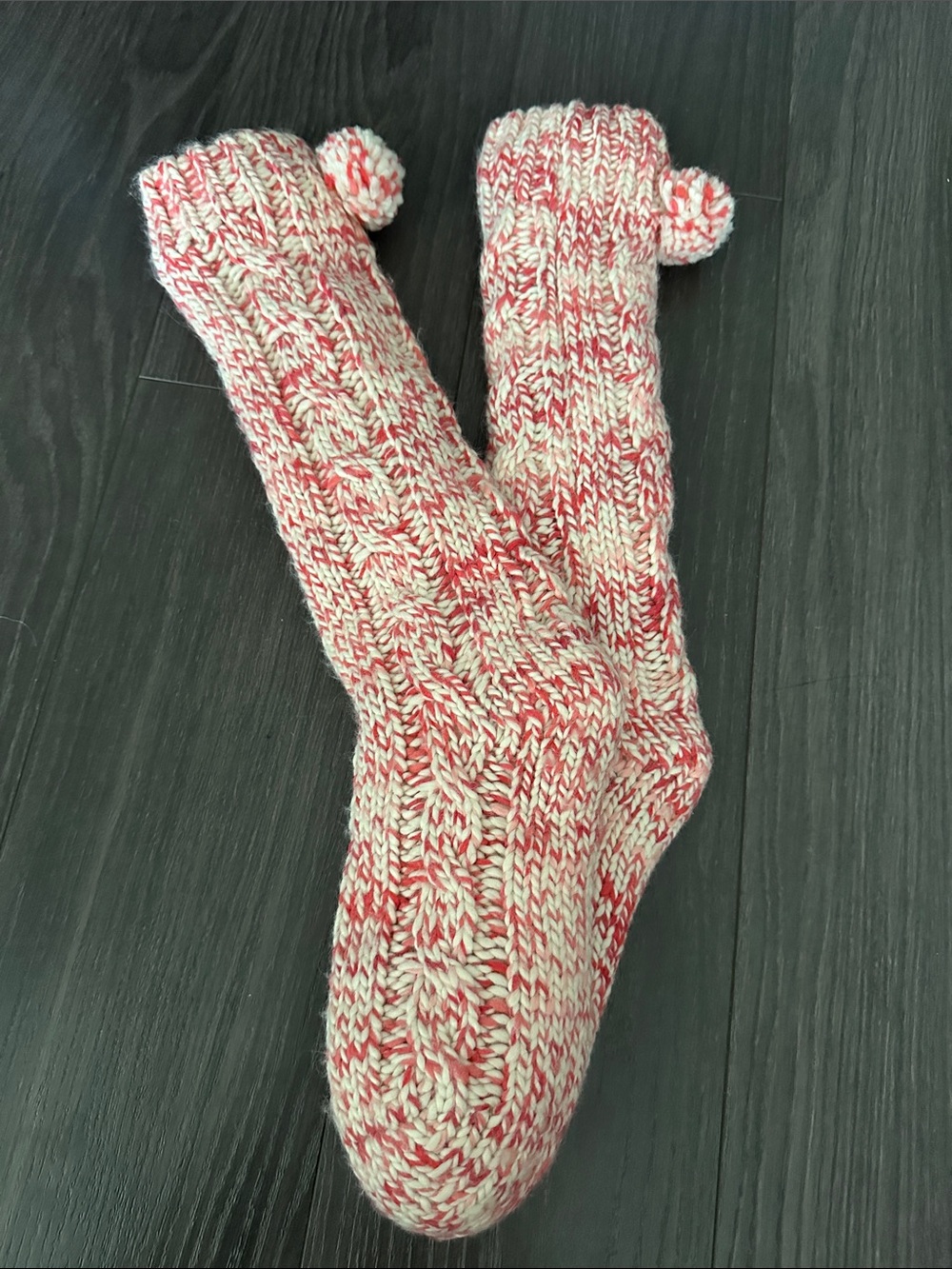 Cozy Knit Red & Cream Reading Socks - Indigo